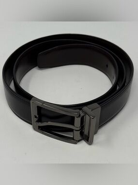 Perry Ellis Black Leather Belt 34/85 Gunmetal Buckle Classic